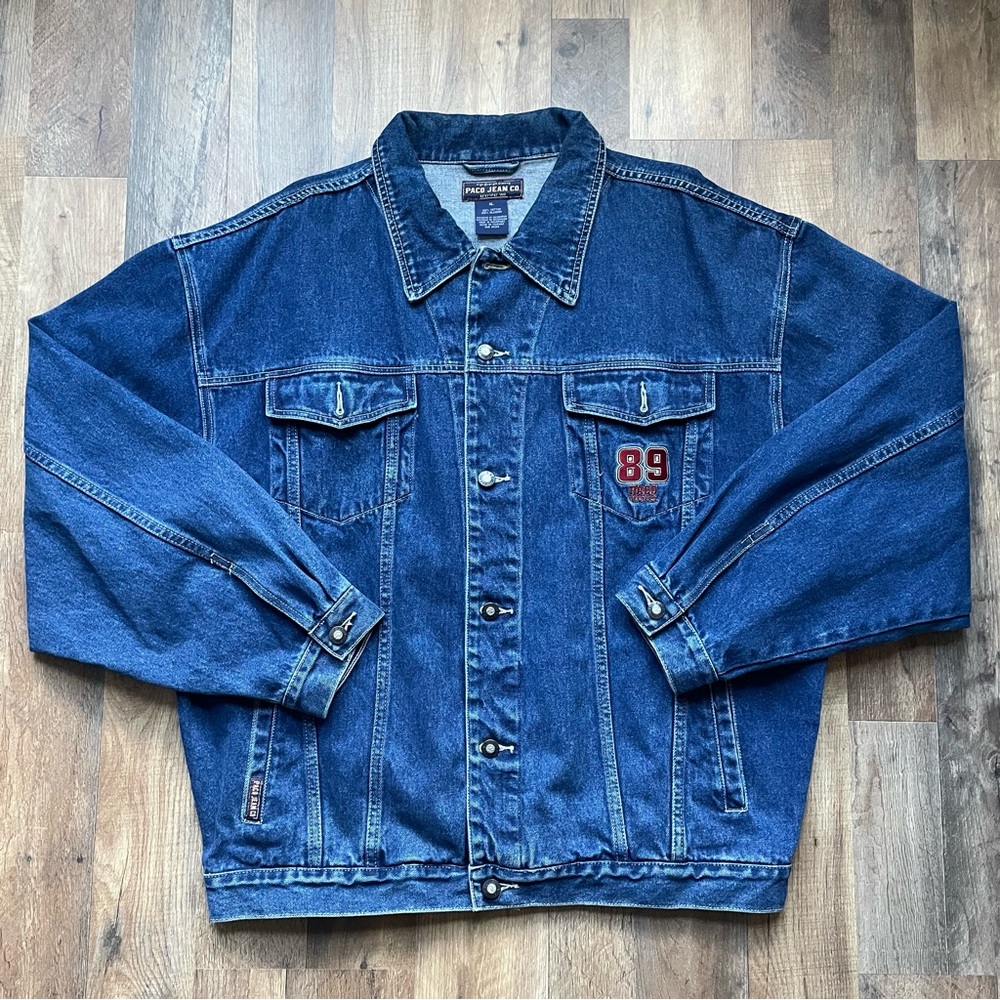 VTG Paco Jean Denim Jacket Men Large Trucker Hip Hop Tribal Tiger Embroidery Y2K